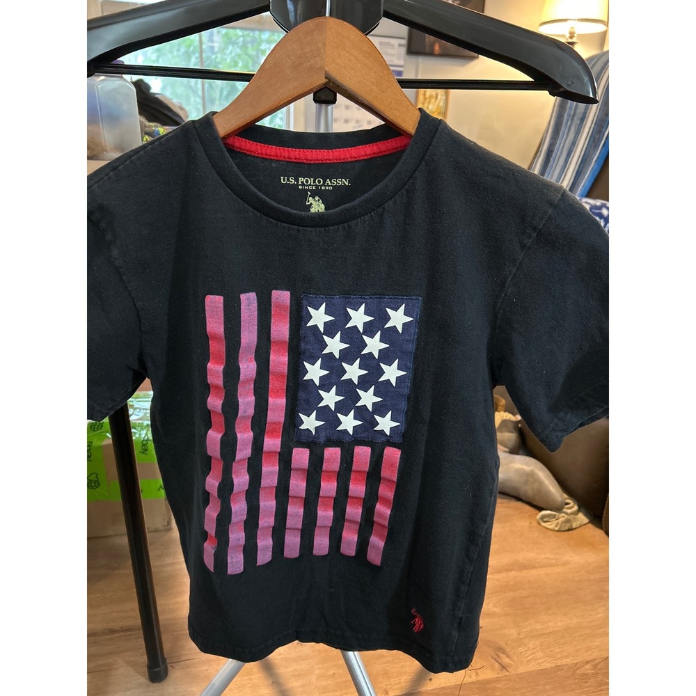 US Polo Assn Kids T Shirt Size M 10 12 Black American Flag Graphic Tee